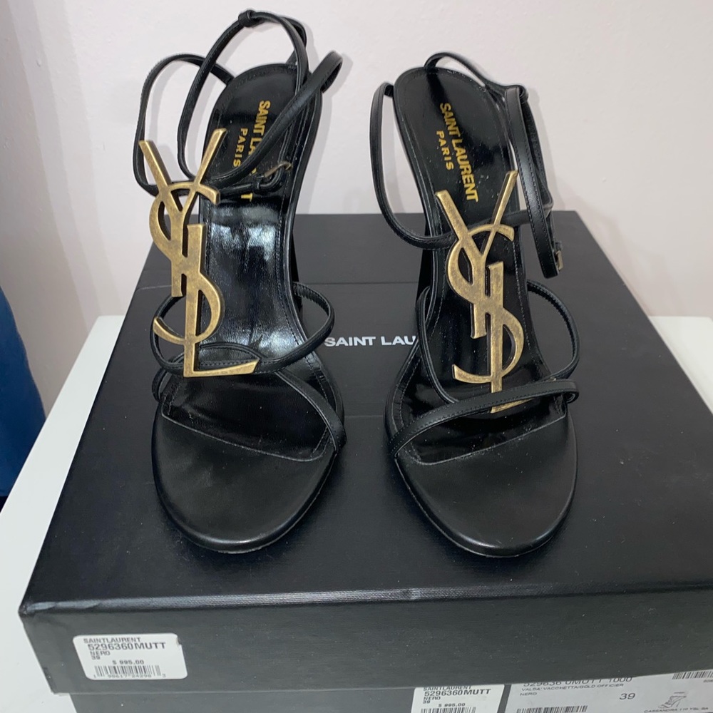 Saint Laurent Cassandra Sandals, size 9 Nero
